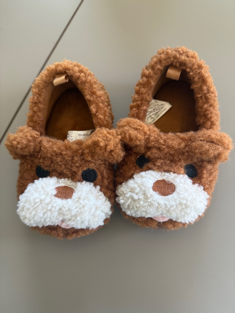 Cozy Teddy Bear Baby Slippers in Brown and White